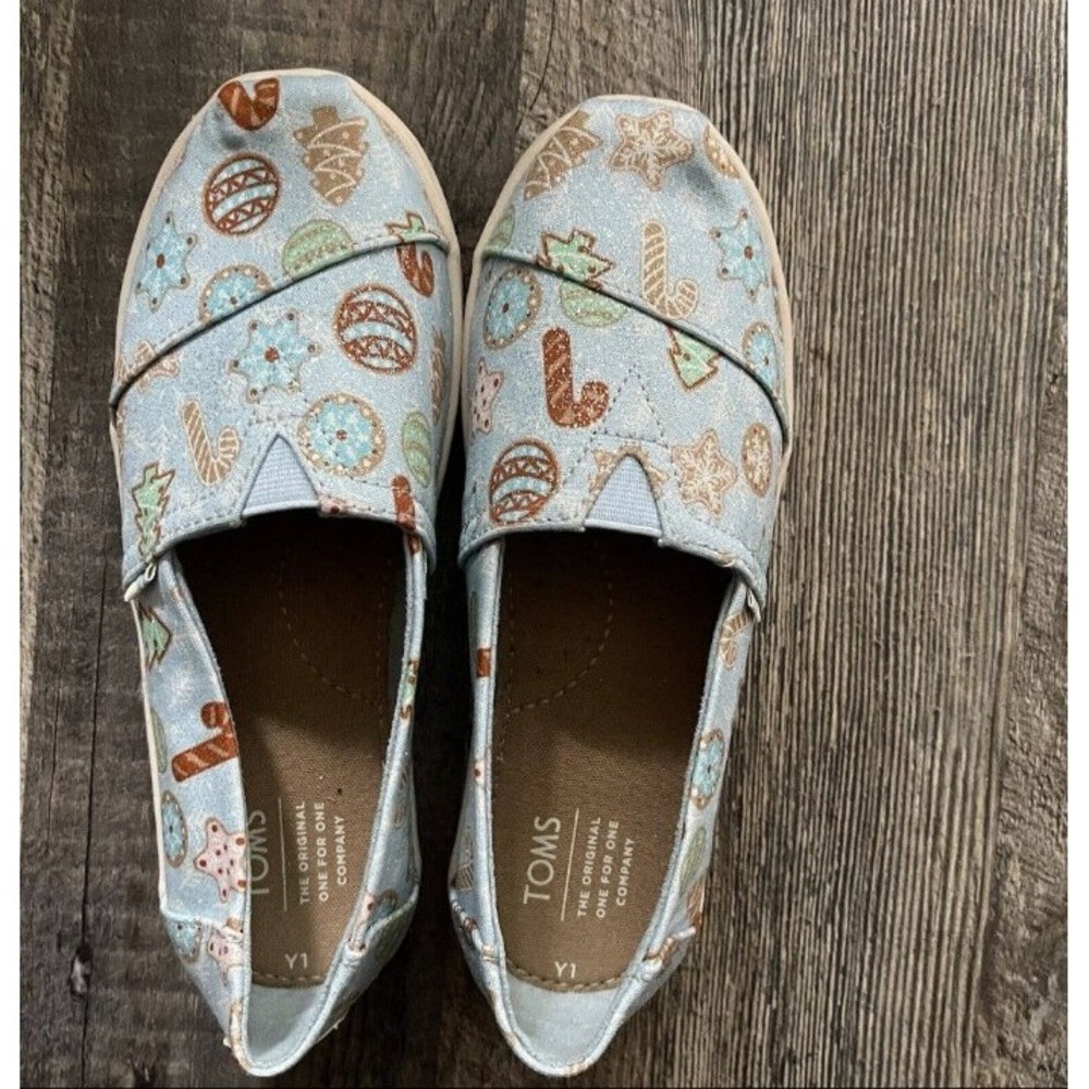 Toms Sparkly Christmas Gingerbread Slip On Shoes Girls Size 1